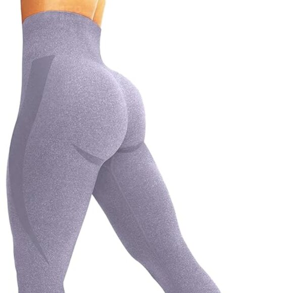 Light Grey Seamless Leggings Smile Contour High Waist Workout Gym Yoga Pants - Picture 1 of 12
